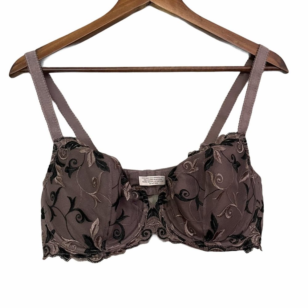 Soma Women's Taupe Embroidered Floral Lace Underwire Padded Balconette Bra 38D